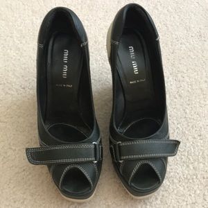 Miu Miu peep toe leather wedges